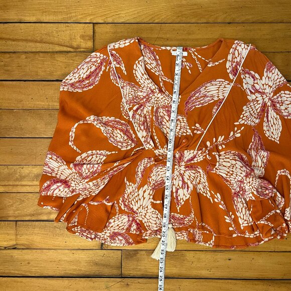 Maurices Floral Flounce Sleeve Boho Peplum Top, Size Medium - Picture 10 of 11